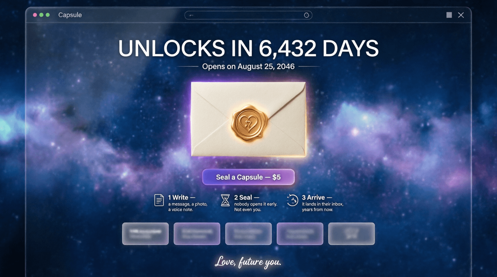 A sealed envelope waiting for a future unlock date